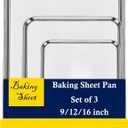 Set of 3 Baking Sheet, Stainless Steel Cookie Sheet Baking Sheet Pan, 9/12/16 Inch Cookie Tray Pans for Baking, Non Toxic & Easy Clean