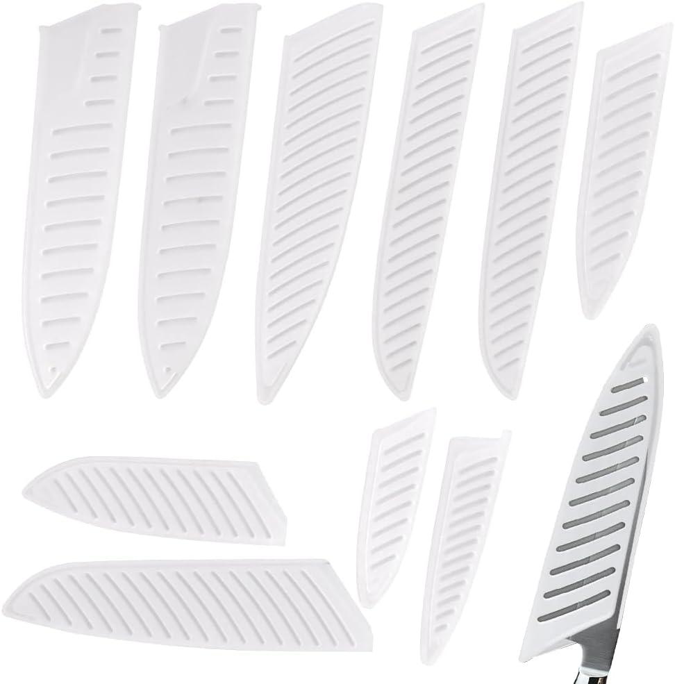 Safety Knife Cover Sleeves, 10 Pack Universal Knife Guards Set, Knife Edge Guards Blade for Ceramic Knife Kitchen Paring Knife Bread Knife, Kitchen Knife Sheath, 5 Sizes, 8 Styles, White