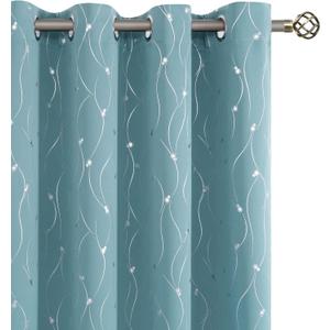 BGment Room Darkening Curtains 84 Inches Long, Grommet Thermal Insulated Blackout Curtains with Wave Line and Dots Printed for Bedroom, 2 Panels, Each 52 x 84 Inch, Aqua
