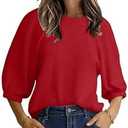 UNCLECAT Women's Puff Short Sleeve Sweater Summer Lightweight Knit Tops Crew Neck Casual Cropped Sweaters Red, Small