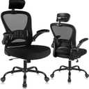 Ralex-Chair Ergonomic Office Chair with Adjustable Headrest & Lumbar Support, Computer Desk Chair with Flip-Up Armrests, Comfortable for Home, Office, Conference Room (Black)