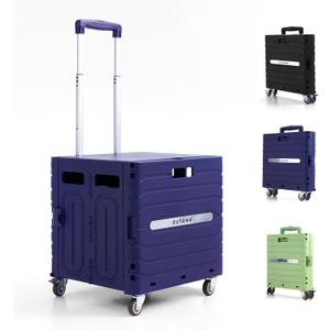 Folding Utility Cart Portable Rolling Crate Handcart Foldable Shopping Trolley Collapsible, with Lid, on Wheels, for Grocery, Garden, Office, Storage, Teacher, Tool (Purple)