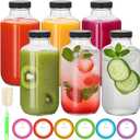 BIGIVACA 16 oz Glass Juice Bottles with Lids,6 PACK Bottles for Juicing,Square Drinking Jars Glass for Coffee,Cola,Milk,Tea in Travel,Work,School