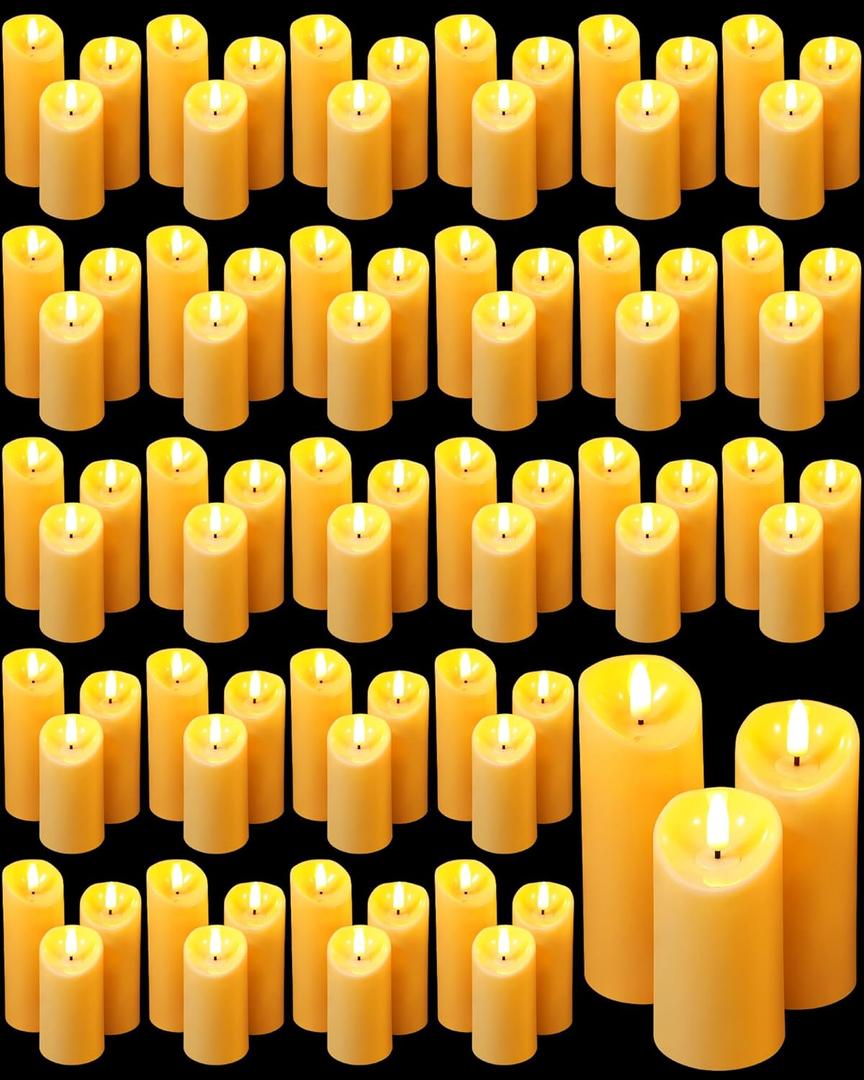 72 Pcs Large Flameless Candle Bulk Flameless Pillar Candles Decor for Wedding Proposal Valentine Romantic Night for Him 2 Aa Battery Operated (Not Included) Communion Church Candles