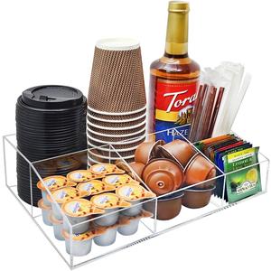 Acrylic Coffee Bar Station Organizer for Countertop, Office, Home Coffee K Cup Holder Holds Paper Cups, Condiments, Syrups, Creamer, Multi-Purpose Accessories Organizer