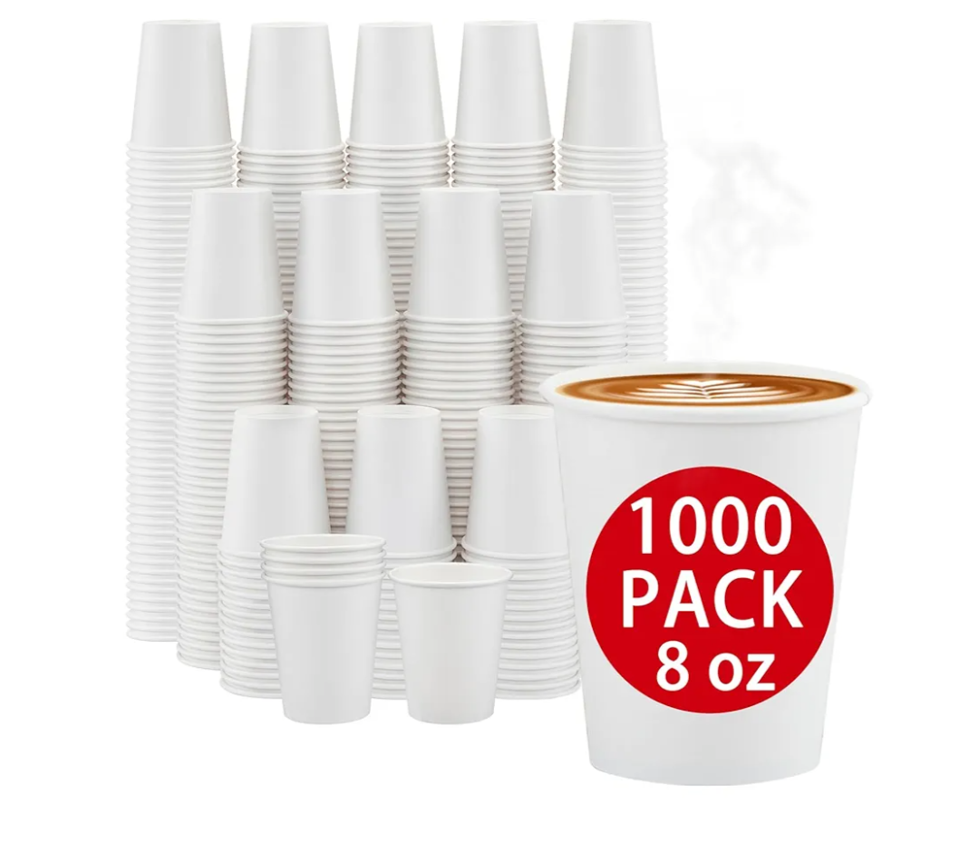 1000 Count Paper Cups 8 oz, Disposable Coffee Cups Bulk, Thickened Durable Drinking Cups for Hot or Cold Beverage, Home, Office, Party, Business, Events