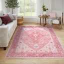 Lahome 5x7 Washable Pink Rugs for Bedroom Girls, Boho Tribal Nursery Living Room Rug, Vintage Soft Non Slip Area Rugs Indoor Carpet for Dorm Classroom Kids Room (5x7ft,Pink) (5' x 7')