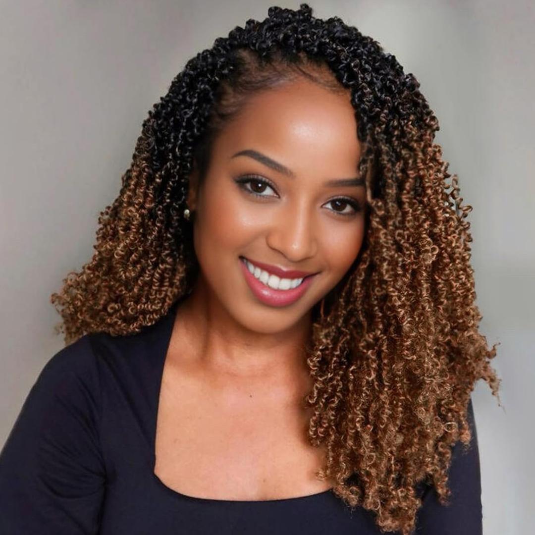 Aksice 16 Inch 8 Packs Yanky Twist Crochet Hair for Women Pre-looped Mini Twist Hair Bohemian Passion Twist Crochet Hair Boho Crochet Braids Synthetic (OT30)