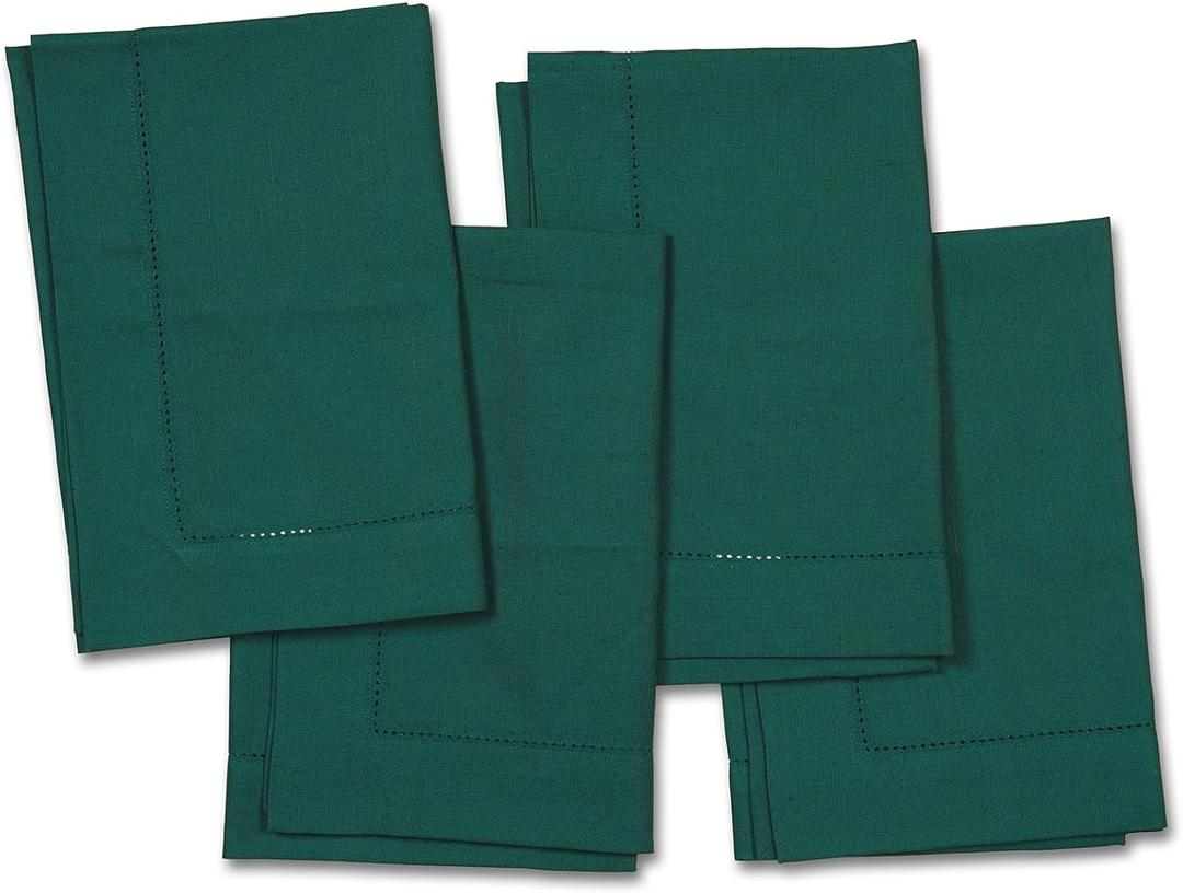 Home Ekaa Green Cotton Linen Napkins Set of 4 Washable Hemstitch Cloth Napkins 20x20 Inch for Dining, St. Patrick's Day, Holiday, Winter, Wedding & Everyday Decor Serena
