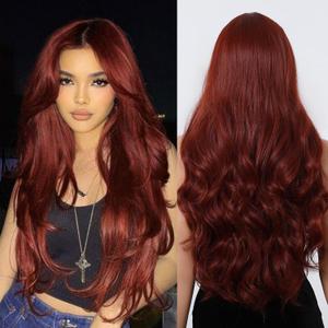 testar Copper Wig for White Women Lace Hairline Auburn Wig Middle Part Red Wigs Burgundy Wigs Reddish Brown Wig Long Wavy Synthetic Wigs for Cosplay 26IN
