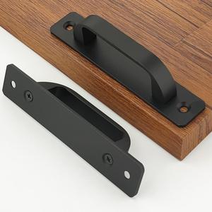2 Pack 4 1/4 Inch 108 mm Flat Black Cabinet Pulls with Base Plate Cupboard Aluminum Handles Drawer Pull Cabinet Handles