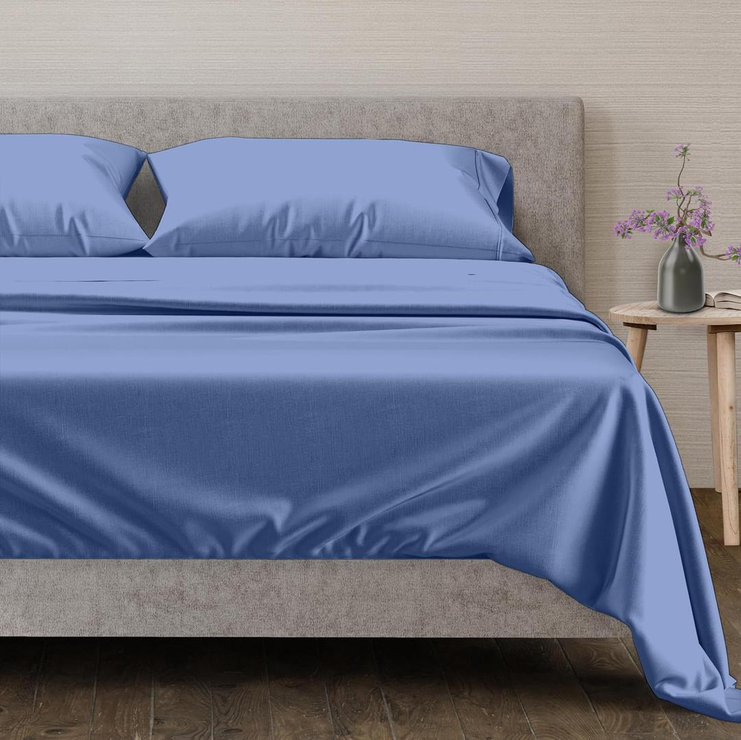 Mayfair Linen 100% Egyptian Cotton Queen Size Sheet Set - 4 PC 600 Thread Count Egyptian Cotton Sheets Set for Queen Size Bed (Deep Blue), Soft, Cooling, Luxury Hotel 16" Deep Pocket Sateen Bedsheet