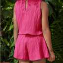 SOLY HUX Toddler Girl's Clothing Sets Summer 2 Piece Outfits Textured Sleeveless Tops and Shorts Casual Vacation Set (Pink)