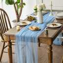 Artoid Mode Dusty Blue Gauze Table Runner 120 Inch 10FT, Seasonal Sheer Kitchen Dining Holiday Wedding Birthday Baby Shower Table Decor for Home Party