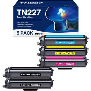 TN227 High Yield Toner Cartridge 5 Pack, Compatible for Brother TN227 TN223 with MFC-L3770CDW HL-L3270CDW HL-L3210CW HL-L3230CDW HL-L3230CDN HL-L3290CDW MFC-L3710CW MFC-L3750CDW, TN-227BK/C/M/Y