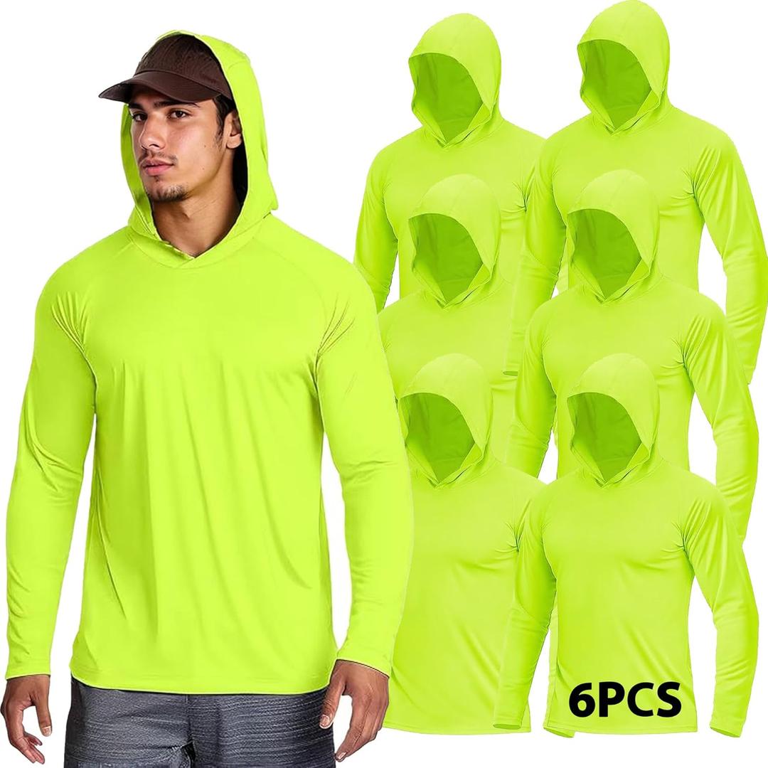 High Visibility Shirts for Men with Hood Bulk Long Sleeves Hi Vis for Man Construction,Safety Shirts for Men 6pcs (XX-Large, Pale Yellow)