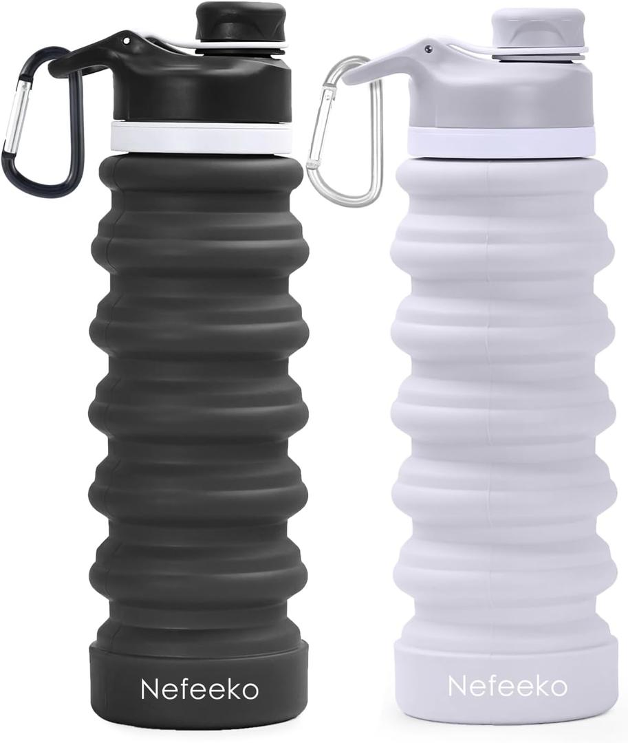 Nefeeko Collapsible Water Bottle, 26oz Silicone Foldable Water Bottles Leakproof BPA Free Travel Water Bottles with Carabiner, Portable Sport Water Bottles for Camping,Hiking Outdoor Indoor Sport