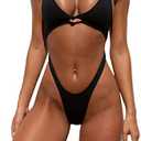 Tainehs Womens Sexy One Piece Bikini Swimsuits High Cut Cheeky Swimwear Thong Bottoms Bathing Swimsuits, Large
