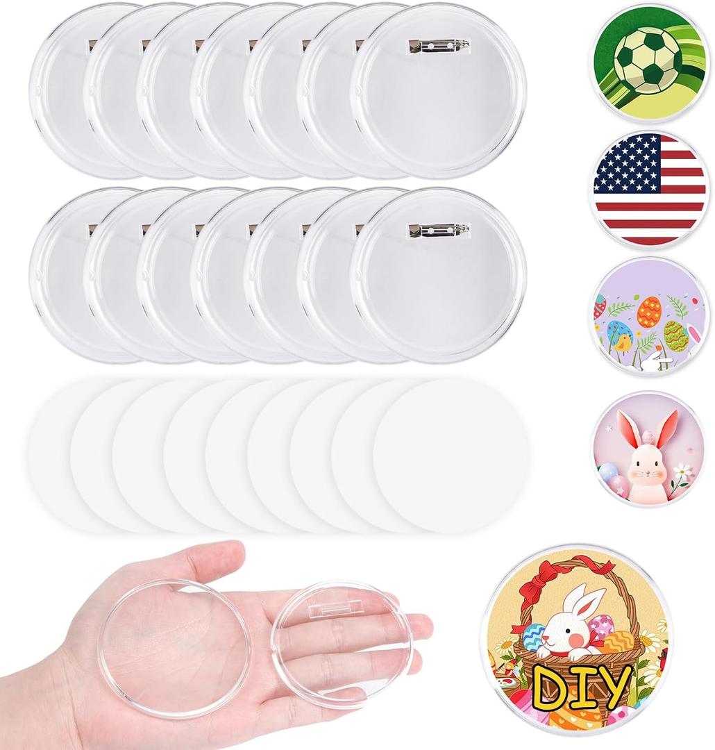 Happizza 25pcs Acrylic Clear Button Pins,2.76 Inch Custom Pin Badges, DIY Blank Buttons Pins,Round Photo Buttons Personalized Button Making kit for Craft