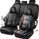 CAR PASS Ventilation Cooling Seat Cover,Luxury Nappa Leather 5 Seat Cover with Vibrate Massage 12V, Lumbar Support, Seat Covers for SUVs,Pickups,Trucks,Vehicles (Solid Black)