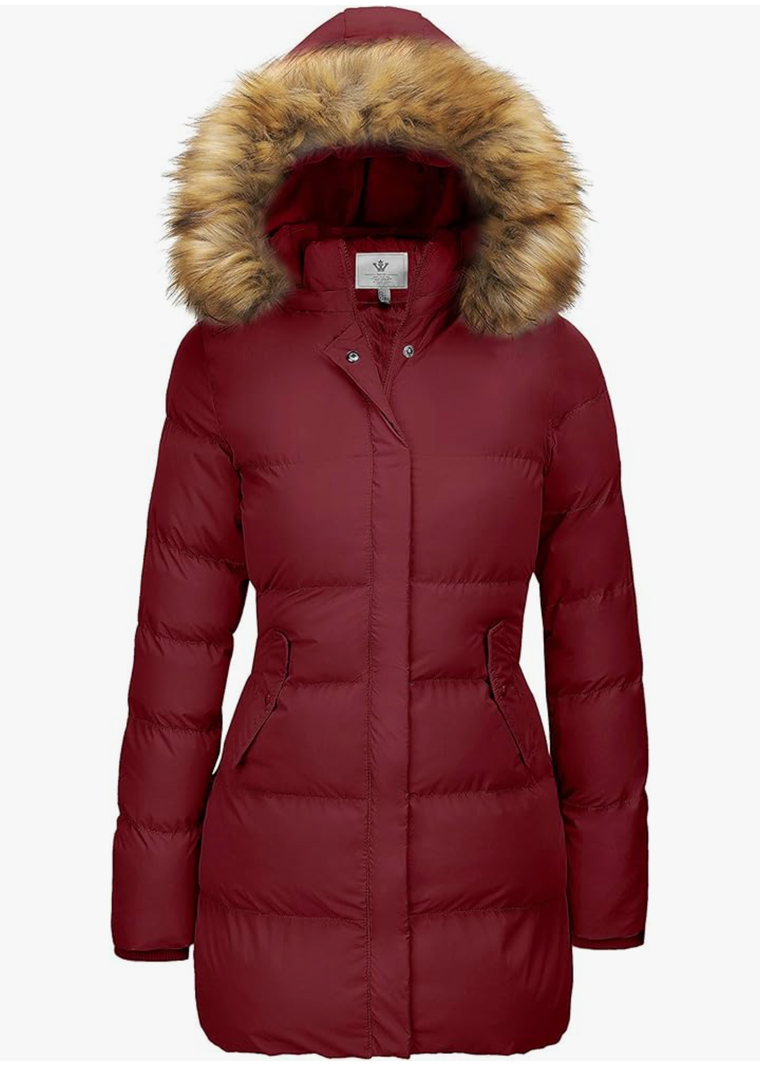 Women's Winter Thicken Puffer Coat Warm Jacket with Faux Fur Removable Hood, XL