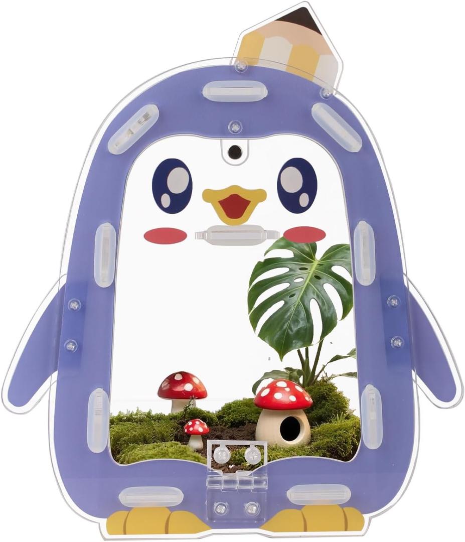 Magnetic Acrylic Jumping Spider Enclosure with Mushroom House, Easy-Feed Hole & Front Opening  Terrarium for Tarantula, Mantis, Beetle, Gecko, Hermit Crab, Reptile Habitat