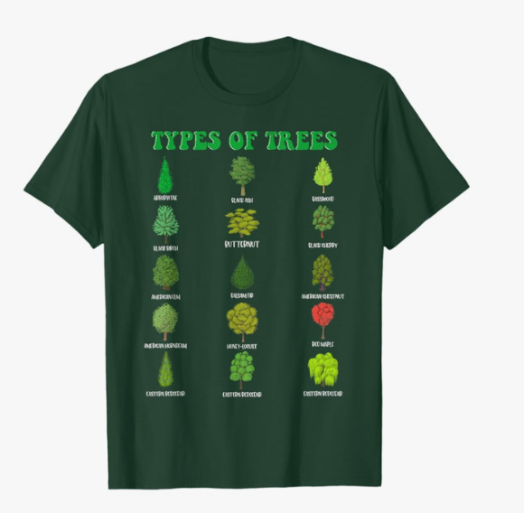 Earth Day Types of Trees Educational Botany Nature T-Shirt L
