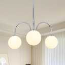 Nickel Sputnik Chandelier, 3 Light Mid Century Modern Chandeliers, Dining Room Chandeliers with Milk Glass Globe Shade, Globe Chandelier for Dining Room, Living Room, Bedroom, Foyer,Kitchen