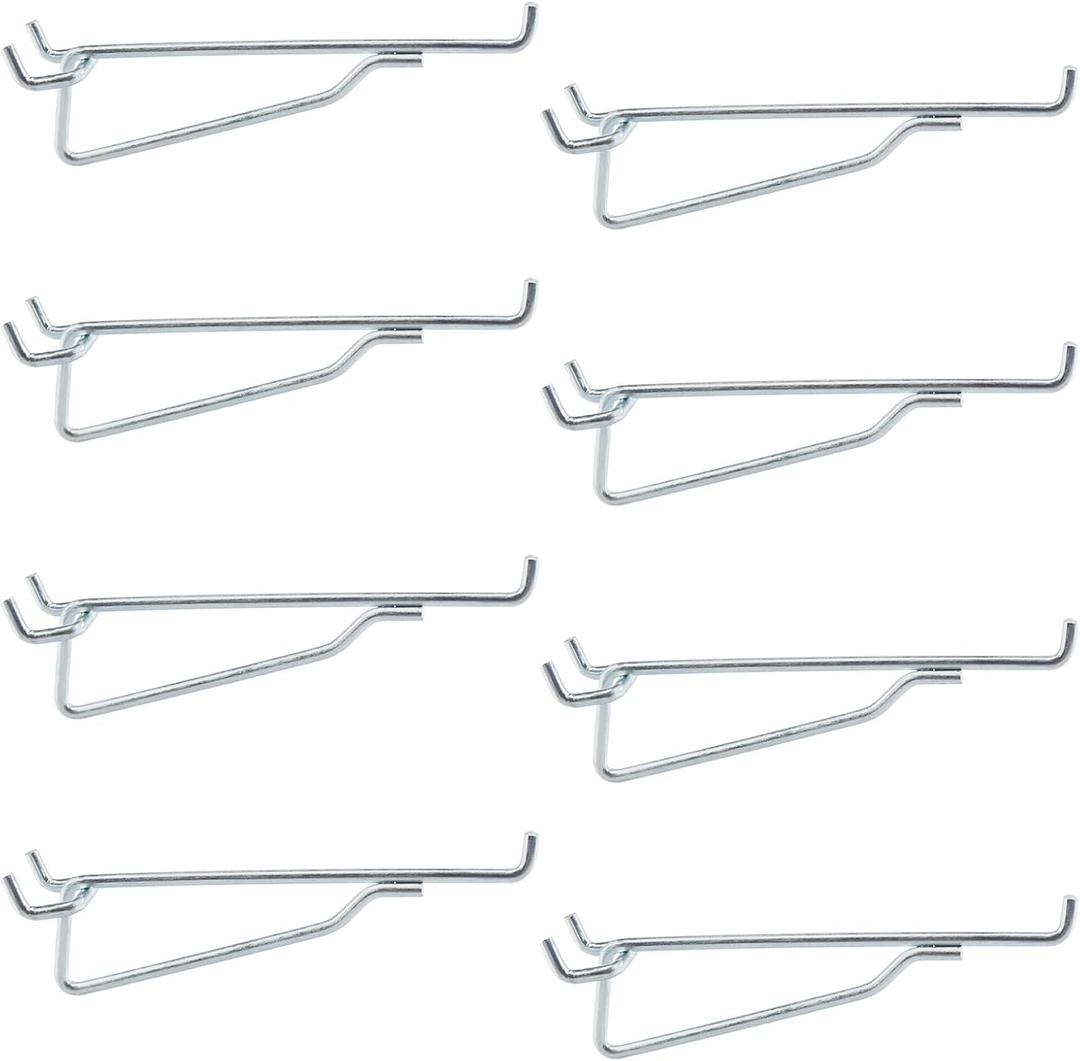 Pegboard Shelf Hooks, 8PC 6" Silver Metal Utility Hook Set, 1/4 inch Peg Board Organizer Accessories, Shelves and Baskets Brackets, Display and Storage Rack for Garage Workbench Art Craft Room Office