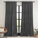 RYB HOME Velvet Blackout Curtains for Bedroom - Super Soft Room Darkening Curtains Thermal Insulated Drapes Heat Block Window Panels for Living Room, Wide 52 x Long 96, Grey, 2 Panels