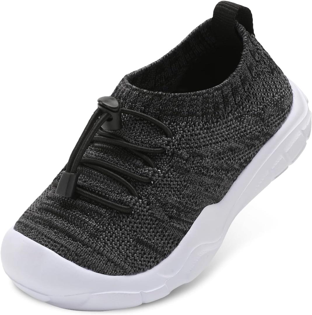 FEETCITY Toddler Slip On Shoes Boys Girls Wide Toddler Tennis Shoes Sports Walking Sneakers (Dark Grey)