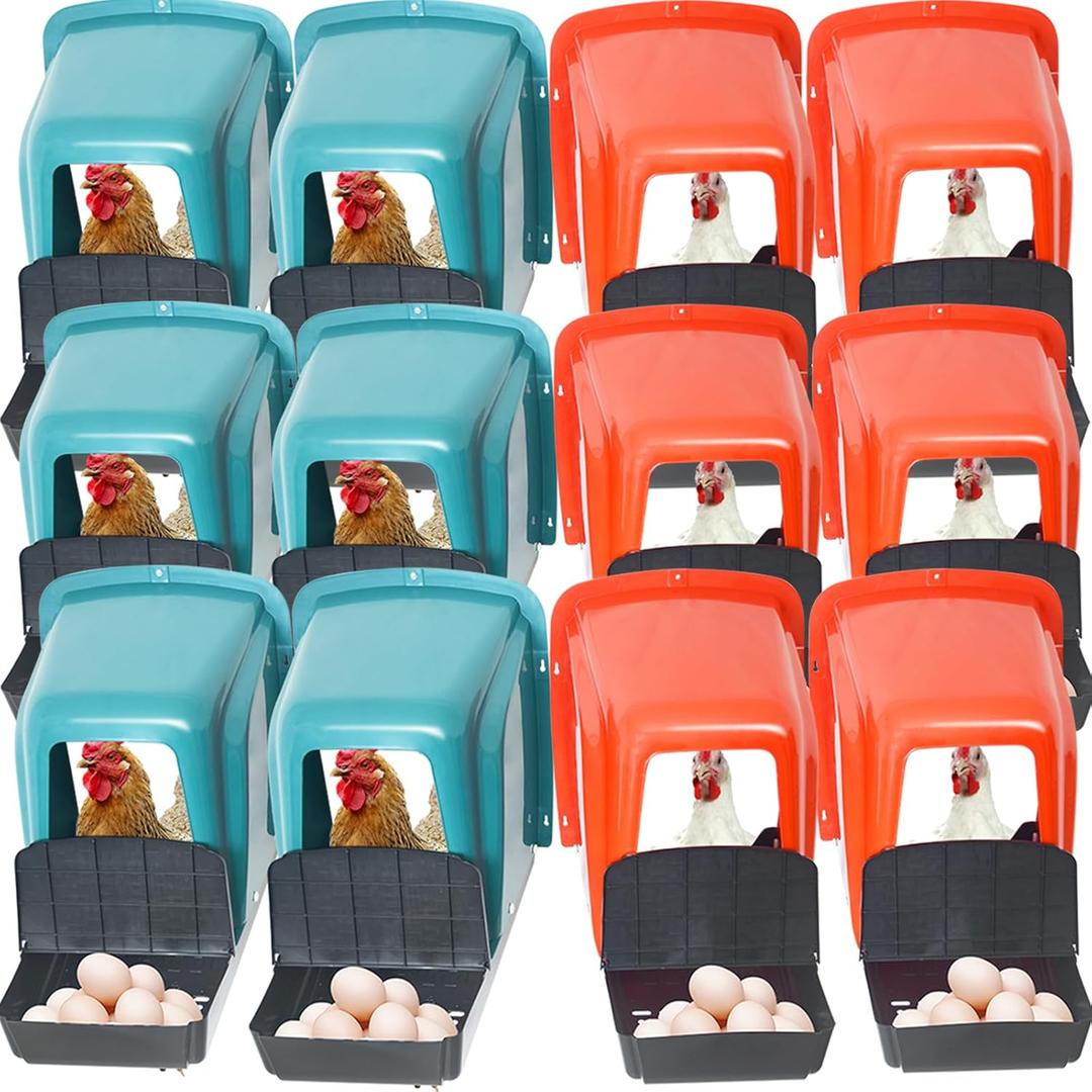 12-Pack Nesting Boxes for Chickens, Roll Away Chicken Laying Boxes - Durable Plastic Chicken Nesting Boxes for Hens, Coop Accessories with Perch for Easy Egg Collection