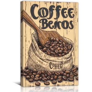 Coffee Canvas Wall Art Vintage Coffee Bean Painting Print Kitchen Food Pictures Wall Decor for Cafe Home Decor Framed(Kitchen-2,16L x 24W)