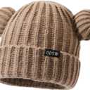 Adult Knit Beanie Hat, Winter Bear Ears Hat Warm Knitted Fleece Lined Woollen Ski Pompom Hat