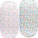 Bassinet Sheet Set 2 Pack Satin Ultra Soft Silk Fit for Rectangle, Hourglass, Oval Bassinet Mattress Protect for Baby Hair and Skin Cradle or Bassinet Sheets, Floral & Floral