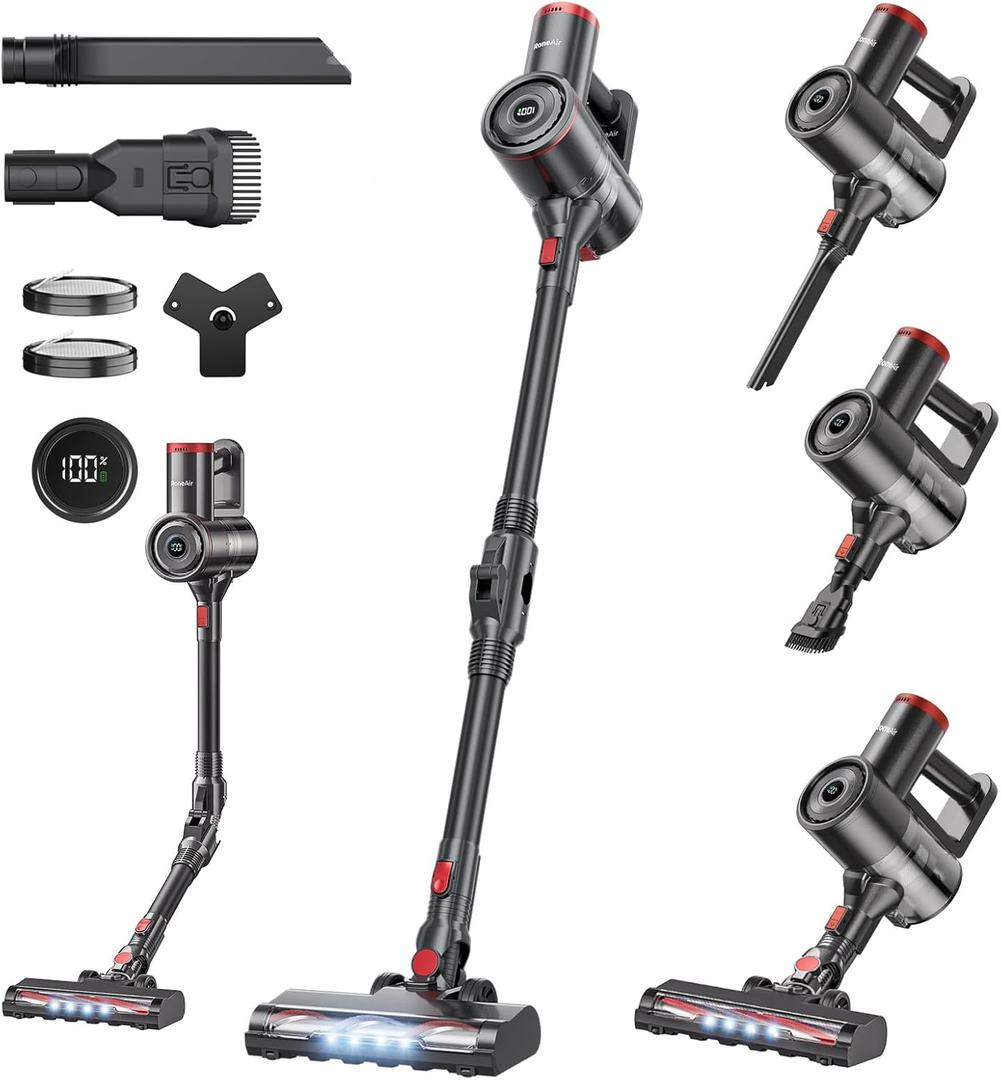 RONEAIR Cordless Vacuum Cleaner for Home,Cleans Under Furniture Without Bending,40Kpa 45Mins,Self-Standing,Powerful Stick Vacuum Cordless for Pet Hair,Hard Floors,Carpets,Car