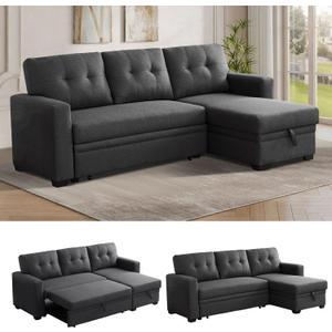 Reversible Sectional Sleeper Sofa with Pull Out Couch Bed, Convertible L-Shaped Sof w/Storage Chaise, Comfy Modular Corner Sofa&Couch, Sofa Cama para Sala for Living Room Apartment Office Furniture