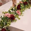 Anna's Whimsy 2PCS 5.91FT Artificial Eucalyptus Garland with Flowers, Fake Rose Gypsophila Garlands, Faux Floral Greenery Garland for Wedding Spring Home Party Table Runner DecorDusty Pink