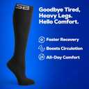 SB SOX Compression Socks for Men & Women (20-30mmHg) Best Compression Socks for Flying, Medical, Sports, Wide Calf Fit, and Daily Wear (Black, XL)