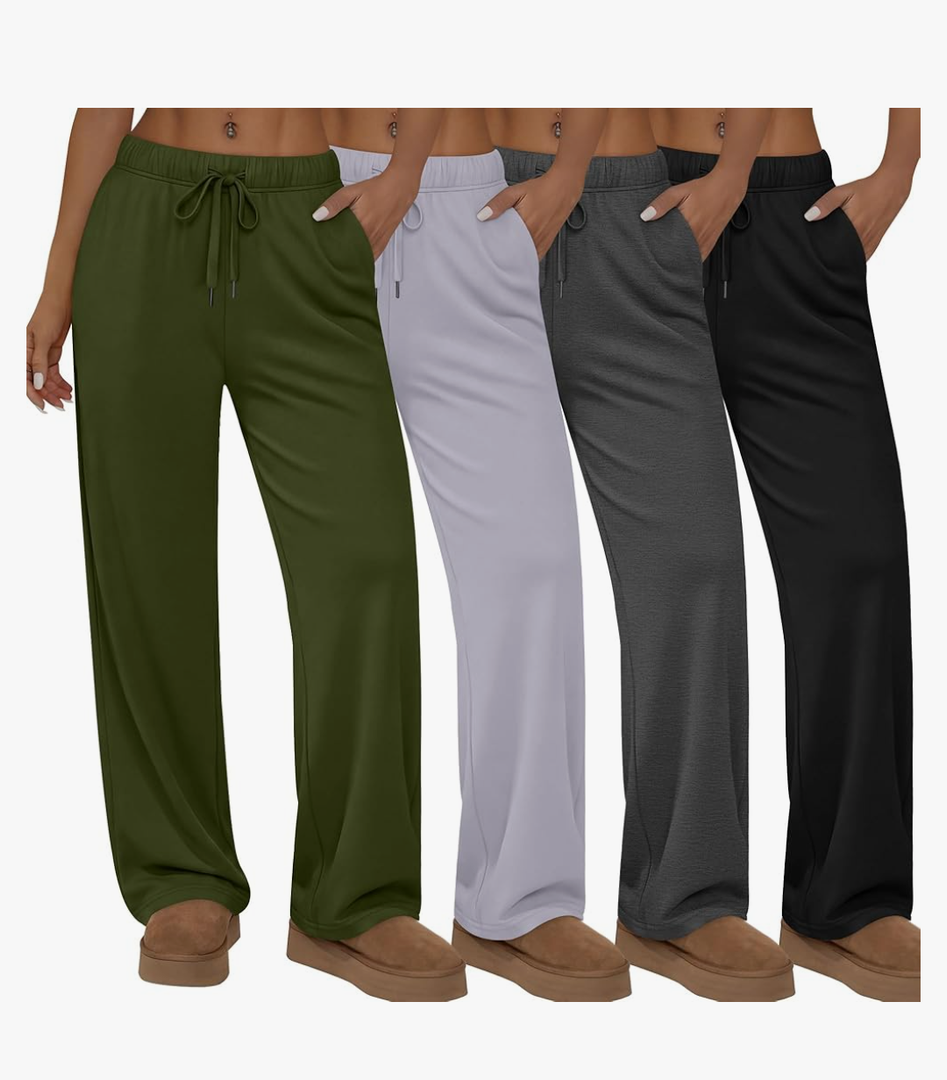 4 Pack Women's Lounge Pants Wide Leg Loose Casual Yoga Pants Elastic Waist Drawstring Sweatpants with Pockets, Size: Small