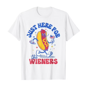 Hot Dog I'm Just Here For The Wieners Funny Fourth of July T-Shirt (White,XL)