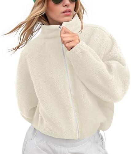 LASLULU Womens Fleece Jackets Full Zip Faux Fur Sherpa Jackets 2025 Fashion Trendy Fall Winter Jacket Warm Coats Outerwear M