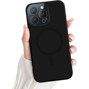 for iPhone 15 Pro Max Magnetic Case, Cute Soft Liquid Silicone Case for Women Girls Men Anti-Scratch Anti-Drop Bumper Shockproof Full Camera Lens Protection Cover for iPhone 15 Pro Max-Black