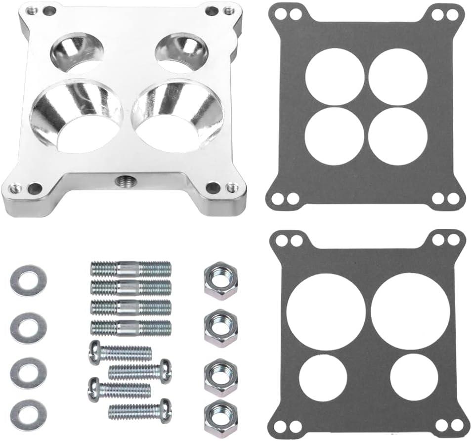 Aluminum for Edelbrock Carbuertor Spacer Adapter #2696 Carter/AFB 4 Barrel Square Bore to Spread Bore Manifold Carb Spacer for stock Quadrajet & Thermo-Quad Manifold with Gaskets Base Plate 0.85in