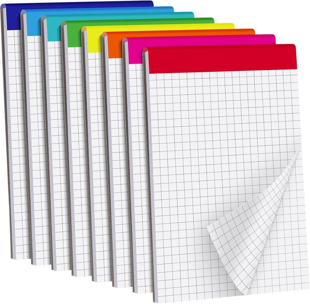 Tenceur 8 Pack Grid Paper Pad 4 x 6 Inch Graph Paper Pad, Graft Paper 30 Sheets Graph Ruled Grid Pad Notebook Notepads Memo Pads Math Grid Note Pad Scratch Pads Assorted Colors (5 Squares Per Inch)