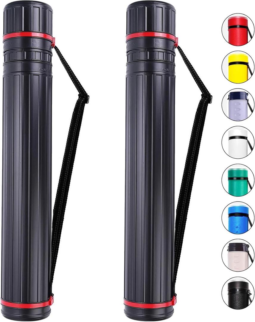 CALPALMY 2-Pack XX-Large Extendable Poster Tubes Expand from 30.5 to 50 with Shoulder Strap | Carry Documents, Blueprints, Drawings and Art | Black Portable Durable Round Storage Cases (Black-Striped)