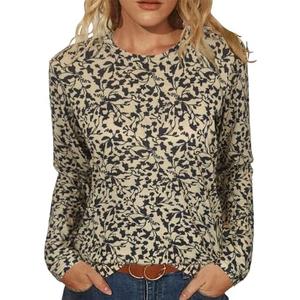 JomeDesign Women's Tops Long Sleeve Shirts Round Neck Loose Casual Blouses Floral Print T-shirts Small