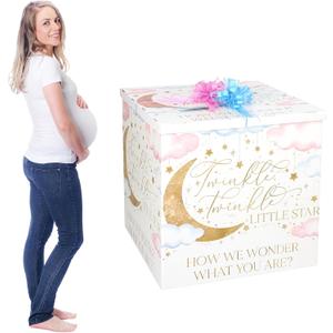 AmazingSpark 28in Jumbo Gender Reveal Gift Box Kit with Oversized Box Giant Pull Bows for Gender Reveal Baby Shower Birthday Party Decor (Twinkle Little Star)