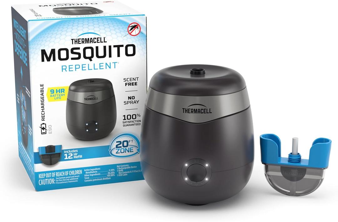 Thermacell Mosquito Repellent E-Series Rechargeable Repeller; Patio Shield 20’ Mosquito Protection Zone; Includes 12-Hr Repellent Refill; No Flame or Scent; Bug Spray and Bug Zapper Alternative
