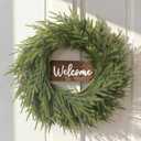 26 Inch Winter Wreaths for Front Door: Large Real Touch Norfolk Pine Wreath with Welcome Sign - Christmas Artificial Green Wreath for Farmhouse Porch Windows Wall Table Indoor Outdoor Home Decor